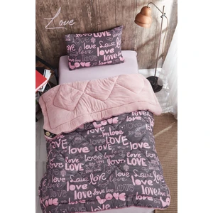 Marla Home Pofuduk Tek Kişilik Welsoft Love Desenli Çift Taraflı Yorgan Seti
