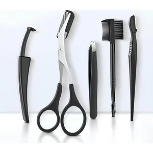 Çelik 5 Parça Taraklı Kaş Makası ve Kaş Usturası Kaş Şekillendirme Seti CIN654