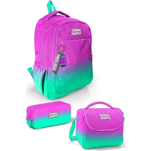 Coral High Kids Pembe Su Yeşili Renk Geçişli 3’lü Okul Çanta Seti SET0123664