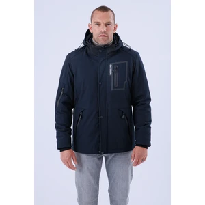Erkek Kapüşonlu Su Ve Rüzgar Geçirmez Kapitone Içi Kürklü Elyafdolgulu Şişme Lacivert Softshell Mont