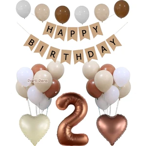 Parti Pera Kraft Happy Birthday Yazı Retro Kalp Folyo Balon Çikolata Rakam Folyo Balon Doğum Günü Balon Seti