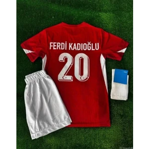 Türkiye Euro 2024 Ferdi Kadıoğlu Iç Saha 3'lü Set Çocuk Forması (Red)
