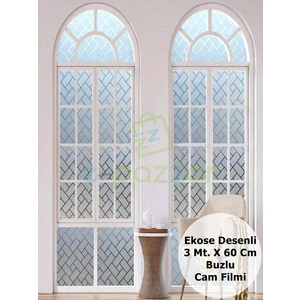 3 mt x 60 cm Uv Koruyucu Transparan 3D Buzlu Ekose Desenli Cam Banyo Pencere Folyosu Statik Sticker