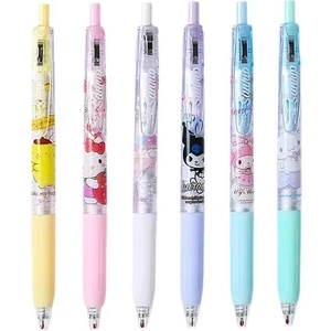 6 Parça Anime Karikatür Siyah 0.5mm Basın Geri Çekilebilir Tükenmez Kalem (Yurt Dışından)
