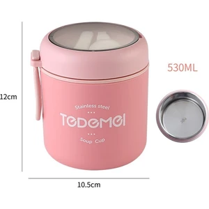 CCmoo Pretty 304 Kahvaltı Kapaklı Bardak Mühürlü Mikrodalga Fırın Japon Yemek Kabı Çorba Bardağı Ofis Çalışanı Paslanmaz Çelik Termos Bardak (Yurt Dışından)
