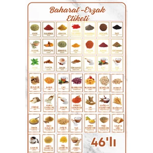 Grimor Life 46 Lı Renkli Resimli Varak Yaldızlı Suya Dayanıklı Baharat Erzak Bakliyat Etiketi Sticker