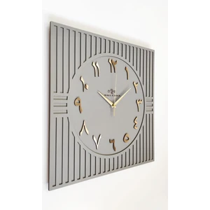 Asse Tasarım Kare Çizgi Desenli Arapça Rakam Dekoratif Antrasit&Gold Duvar Saati 50 x 50 cm