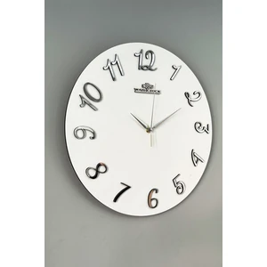 Asse Tasarım Dekoratif Aynalı Ple x iglass Türkçe Rakam Duvar Saati Sessiz Mekanizma 37 x .37 cm  ( Beyaz - Gümüş )