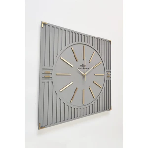 Asse Tasarım Özel Lüx  Kare Çizgi Desenli Ayna Pleksi Dekoratif Antrasit & Gold Duvar Saati 50 x 50 cm