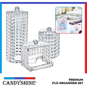 Diamond Premium 3'lü Set Makyaj Organizeri Modern 3'lü Kozmetik Düzenleyici Set Şık Organizer