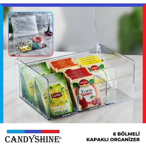 Çay Kutusu 6 Bölmeli Kapaklı Poşet Bitki Çayı Saklama Kabı