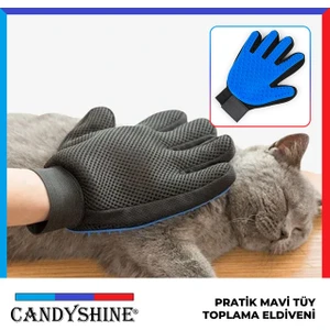 Kedi Köpek Tüy Toplayıcı Masaj Yapıcı Tarama Eldiveni Evcil Hayvan Tüy Toplama Tarak Eldiven Mavi