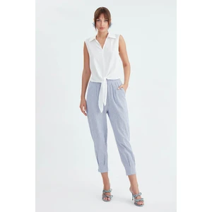 Ince Çizgili Pileli Havuç Pantolon