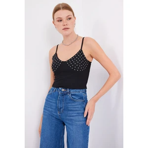 918 Ip Askılı Crop Top - Siyah
