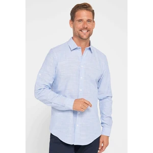 Erkek Slim Fit Dar Kesim Uzun Kollu  Pamuk Keten Doku Çizgili Gömlek