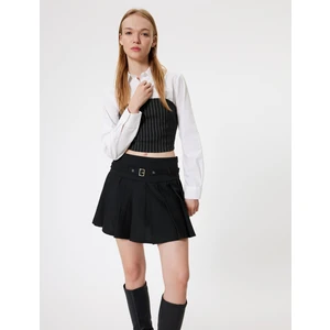 Mini Pileli Etek Kemer Detaylı Standart Bel Slim Fit Viskon Karışımlı