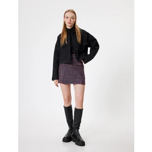 Tüvit Mini Etek A Kesim Kapaklı Cep Detaylı Slim Fit