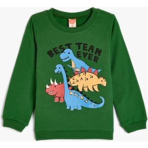 Dinozorlu Sweat Uzun Kollu Bisiklet Yaka Şardonlu Pamuklu