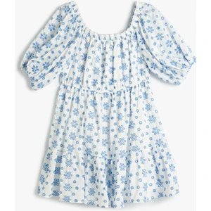 Mini Fisto Elbise Kısa Balon Kol Pamuklu Omzu Açık