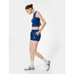 Mini Şort Beli Bağcıklı Slogan Işlemeli Kesik Paça Slim Fit Cep Detaylı