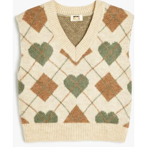 Triko Süveter Baklava Desenli V Yaka