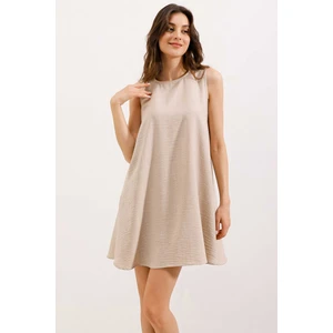 2444 Mini Keten Elbise - Bej
