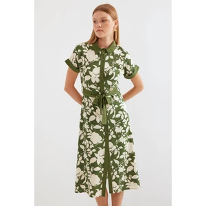 2455 Desenli Gömlek Elbise - Haki