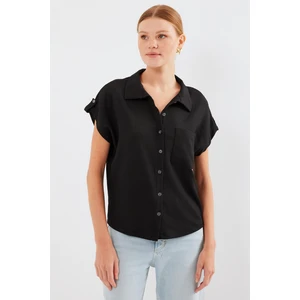 20256 Manşetli Double Kısa Kollu Gömlek - Siyah