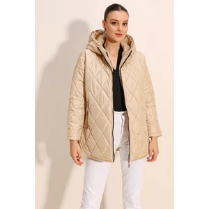 5181 Kapüşonlu Kapitone Mont - Bej