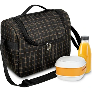 Bye Bye Yummy Okul Öncesi Kreş Çocuk El ve Omuz Termo Beslenme Çantası-Siyah Ekose