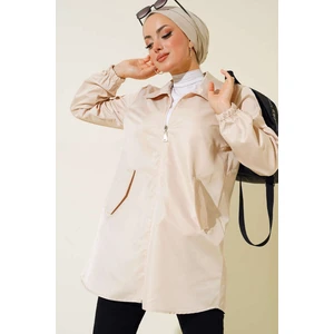 5908 Cep Kapaklı Kısa Trençkot - Bej