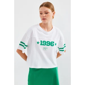 4322 Baskılı Oversize Basic Tişört - Beyaz