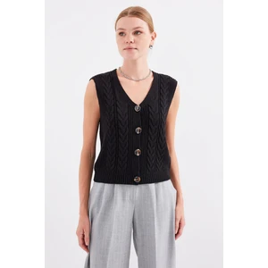 15882 Düğmeli Kısa Triko Yelek - Siyah