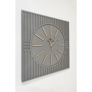 Asse Tasarım Kare Çizgi Desenli Dekoratif Antrasit - Gold Duvar Saati