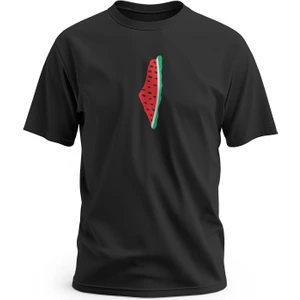 Tişört, Kısa Kollu Unisex Filistin Haritası, Karpuz Dilimi Tasarımlı Dijital Baskılı T-Shirt