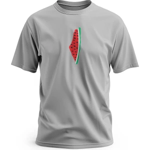 Tişört, Kısa Kollu Unisex Filistin Haritası, Karpuz Dilimi Tasarımlı Dijital Baskılı T-Shirt