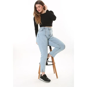 Kadın Büyük Beden Mavi Kup Dikiş Detaylı Likralı 5 Cep Kot Pantolon 65N37641