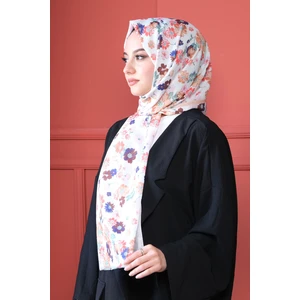 Çiçek Desen Beyaz Pamuk Şal