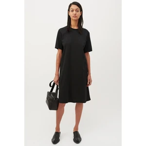 Düz, Baskısız Siyah Bisiklet Yaka Kısa Kol Diz Üstü Orta Boy Penye Elbise