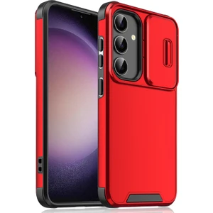 Seashell Digital Samsung Galaxy S23 Fe Darbeye Dayanıklı Kılıf Pc+Tpu Telefon Kılıfı, Kaydırmalı Kamera Korumalı-Kırmızı (Yurt Dışından)