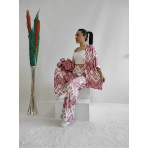 Pembe Renk Desenli Ikili Kimono Takım (Rahat Kalıp)