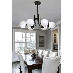 Vien Modern Tasarım Salon Yemek Odası Mutfak Siyah Renk Beyaz Camlı Sarkıt 6 Lı Avize