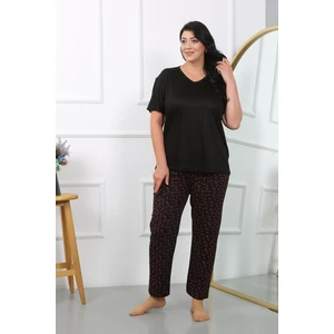 Kadın Büyük Beden  Kısa Kol Penye Pijama Takımı Siyah 202406