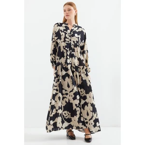 2423 Otantik Desenli Elbise - A.bej