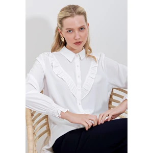 20223 Fırfırlı Uzun Kol Gömlek - Beyaz