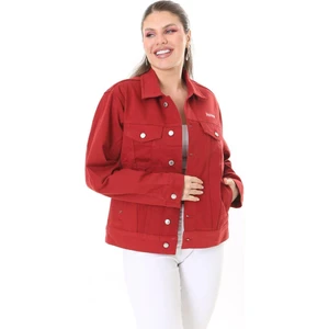 Kadın Büyük Beden Bordo Metal Düğmeli Kup Detaylı Cepli Kot Mont 65N37713