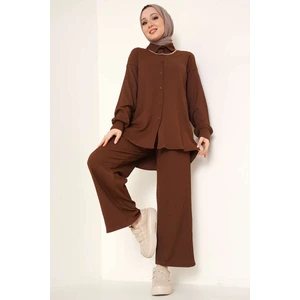 T5858 Örme Tesettür Ikili Takım - Kahverengi