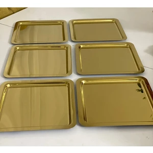 Aslı Hediyelik Lüx 6'lı  GOLD Kare Paslanmaz Çelik  Çay,kahve Dekoratif Sunum, Servis Tepsisi