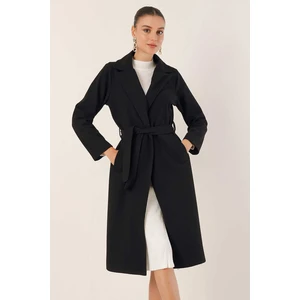 9118 Kruvaze Yaka Kaşe Kaban - Siyah