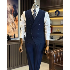 Terzi Adem Altun Italyan Stil Erkek Yelek Pantolon Takım Elbise Lacivert T12201